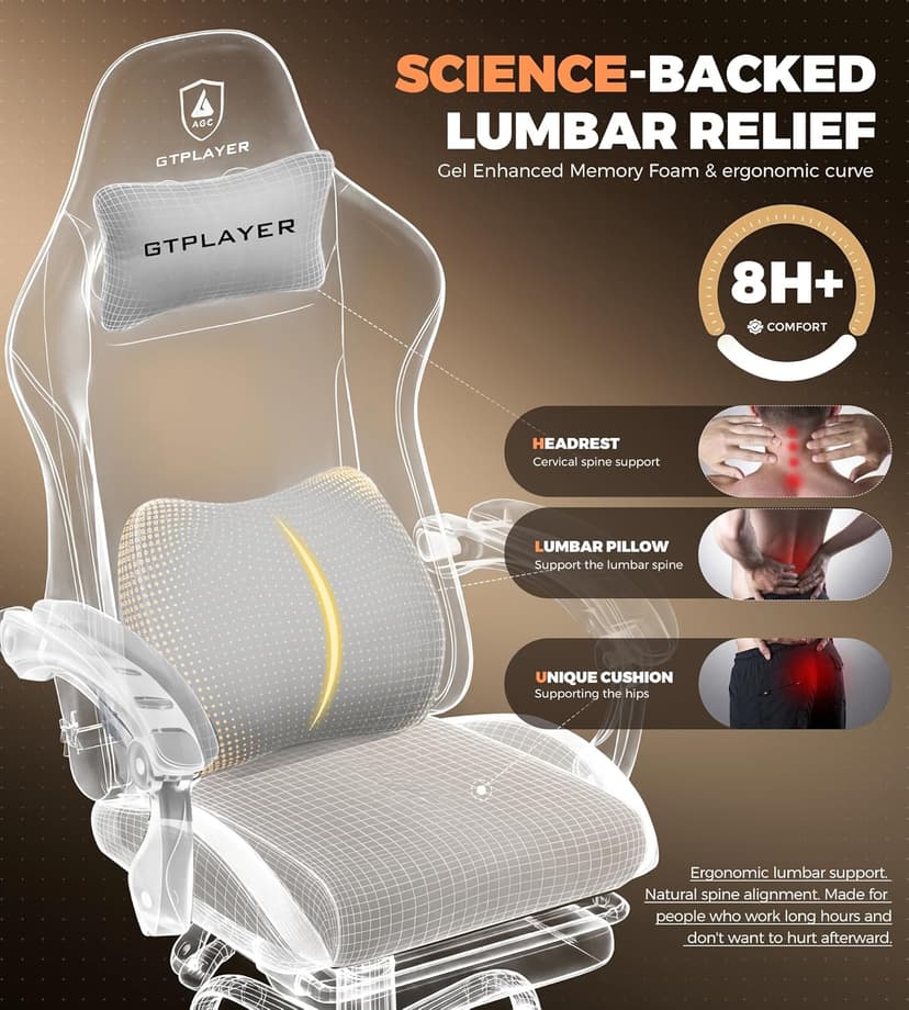 GTPLAYER Gaming Chair with Foot Rest & Pocket Spring Cushion, Ergonomic High Back Computer Desk Chair with Headrest & Lumbar Support for Back Pain Relief, Breathable Fabric, Mist-Blue