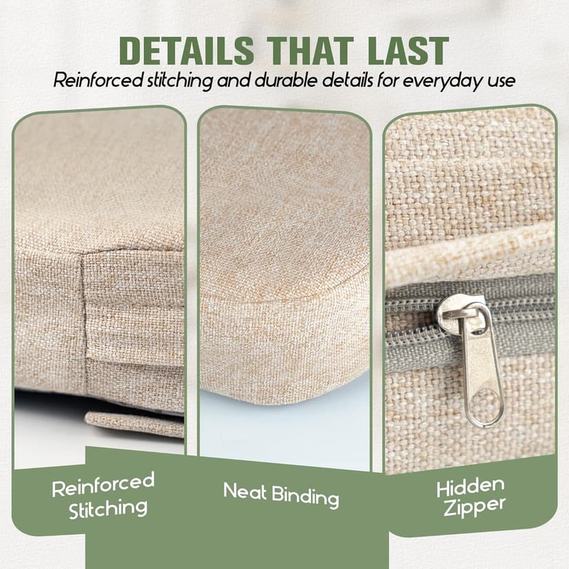 kingphenix Dining Chair Cushions Set of 4, 2.5 inch Thick Kitchen Chair Pads with Ties, Non Slip Bottom, Removable Washable Cover, 17” x 16”, Beige