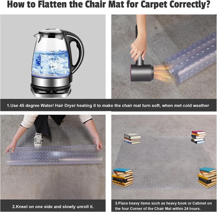 Office Chair Mat for Low Pile Carpet, 30" x 48" Transparent Office Desk Chair Mat for Carpeted Floors, Studded Carpet Floors Protector Mat for Home & Offices