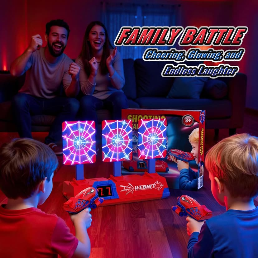 Shooting Toys for 3-12 Year Old Boys, Hero Styles with Glowing Web&Sounds,LCD Scoring and Auto Reset 3 Shooting Targets,Indoor Outdoor Kids Family Games Christmas Birthday Gifts for Boys Toys Age 3-12