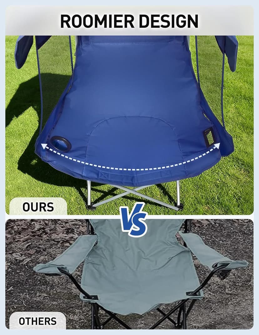 East Oak Oversized Camping Chair with Canopy | 400 LBS Heavy Duty Folding Beach Chair with Canopy Shade, Roomy Seat, Full Sun Protection, Ample Storage | Canopy Chair for Outdoors
