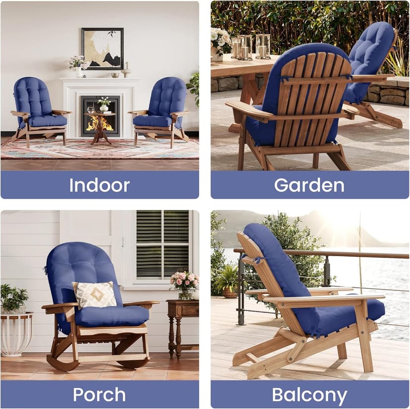 UDPATIO Adirondack Chair Cushion with Ties - Fade-Resistant Waterproof Outdoor Recliner High Back Seat Pads for Rocking Chairs, Patio, Deck, Porch, Lawn (Upper & Lower Back Support),Light Blue,1 PC