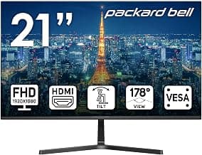 Packard Bell airFrame 21" FHD Monitor, 1920x1080, Ultrawide, VESA Mount Compatible, Tilt Adjustment, HDMI/VGA, Slim Bezel, for Home, Office, and Light Gaming