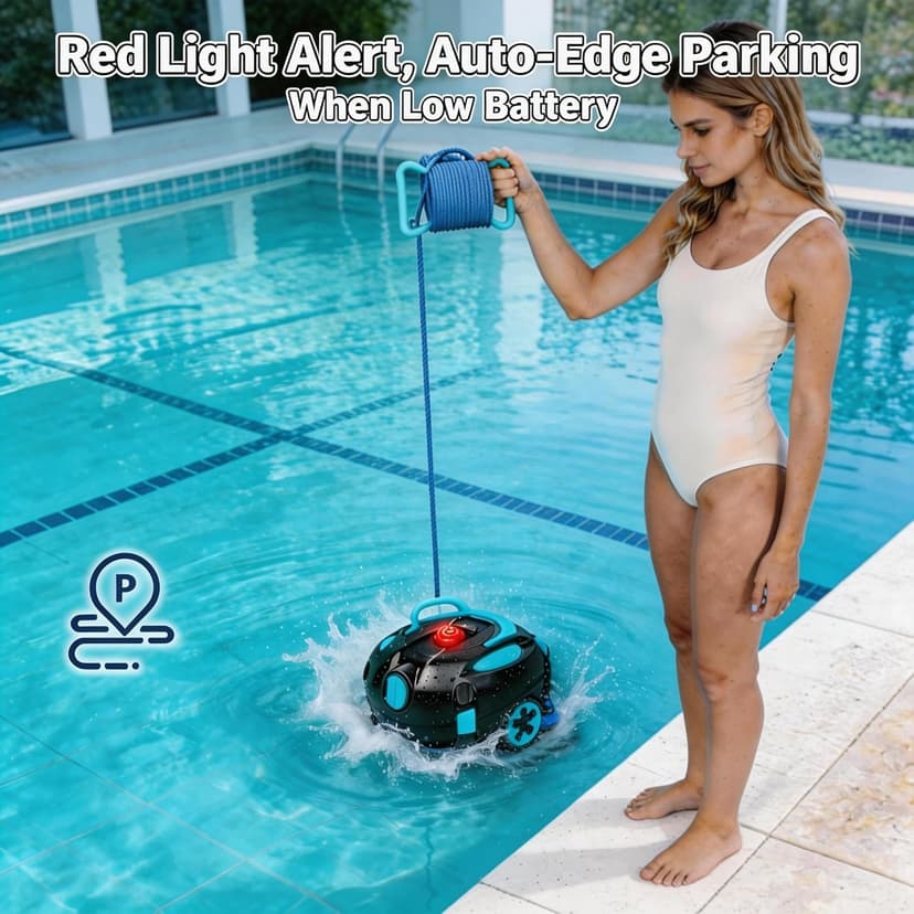 Robotic Pool Cleaner, Cordless Pool Vacuum Robot,Dual Motors & Filters, Smart Self-Parking,IPX8 Waterproof,Powerful Suction, Inground/Over-Ground Pool Skimmer (Button Operation-update4)