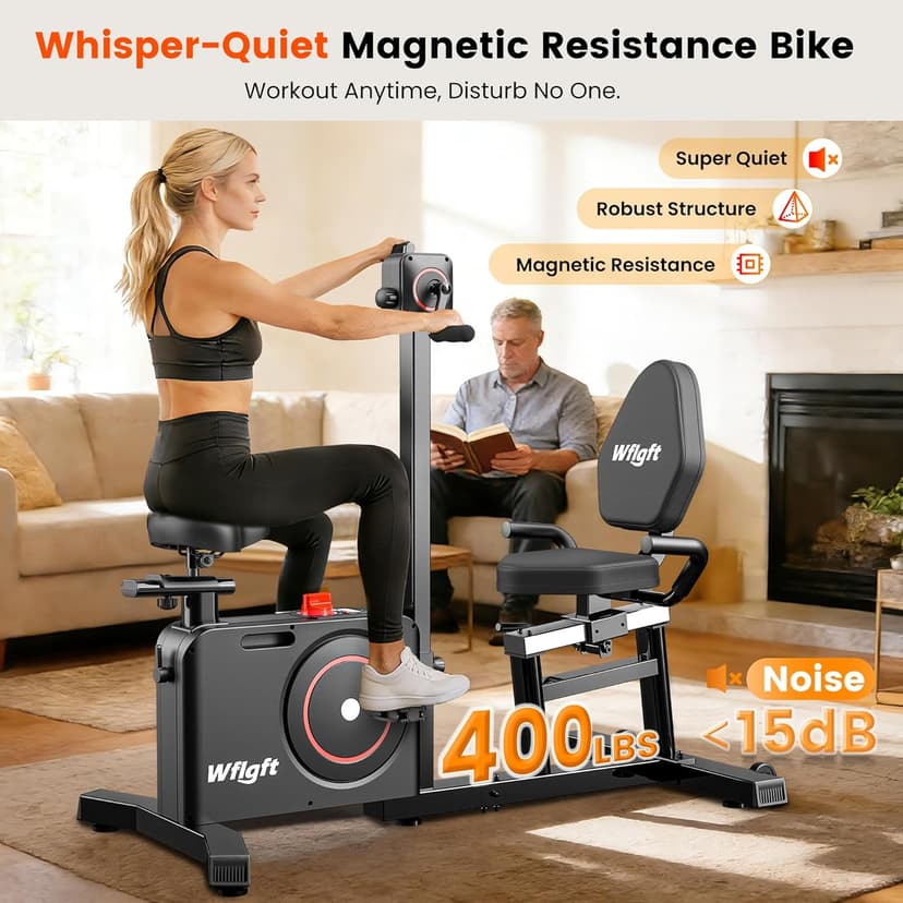 Recumbent Exercise Bike for Home, Recumbent Bikes for Seniors Gym, Quiet Recumbent Stationary Bikes for Seniors 400LBS Capacity, Adjustable Seat & Backrest, 8-Level Resistance & LCD Display