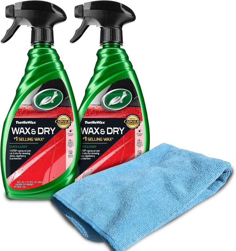 Turtle Wax 50834 1-Step Wax and Dry, Quick and Easiest Step to High Shine, for Cars, Trucks, Motorcycles and RVs, 26 oz. Double Pack with Microfiber Towel