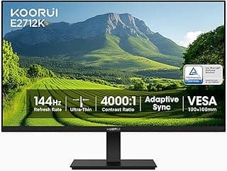 KOORUI 27 Inch Gaming Office Monitor 144Hz VA Display 4000:1 Contrast Ratio, FreeSync FHD 1080P, Eye Care TÜV Rheinland Certified, Slim Bezels, HDMI VGA Ports, Ergonomic Tilt, VESA Mount, Black