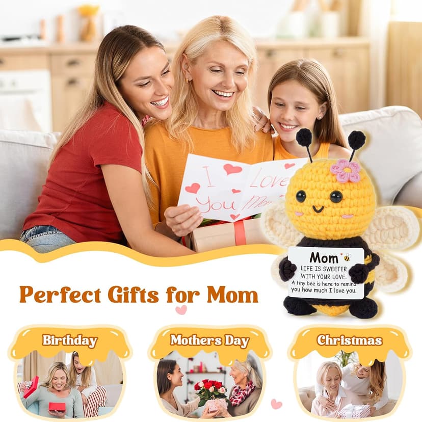 Gifts for Mom from Daughter Son, Mom Birthday Gifts - Cute Handmade Crochet Bee - Birthday Valentines Mothers Day Christmas Bonus Step Mother In Law, I Love You Mama Present, Emotional Support