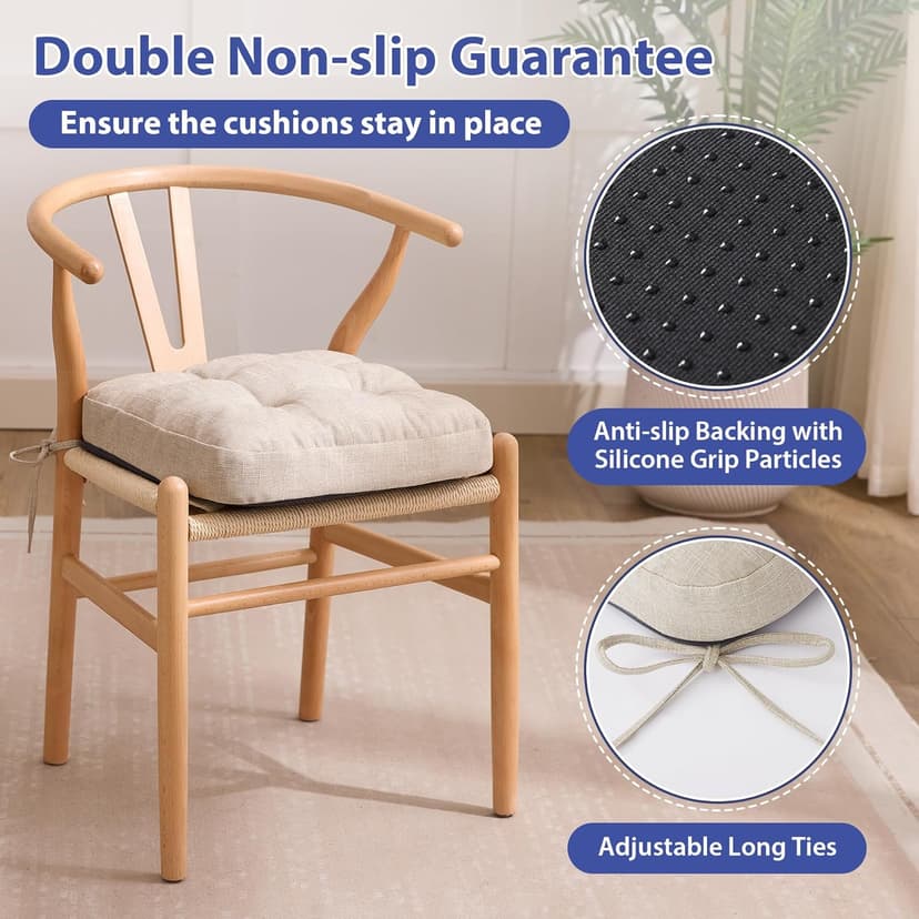 IASEAHK Chair Cushions, Memory Foam Dining Chair Cushions, Tufted Indoor Chair Pads, Set of 4, 16.5' x 16.5' x 3.5', Beige