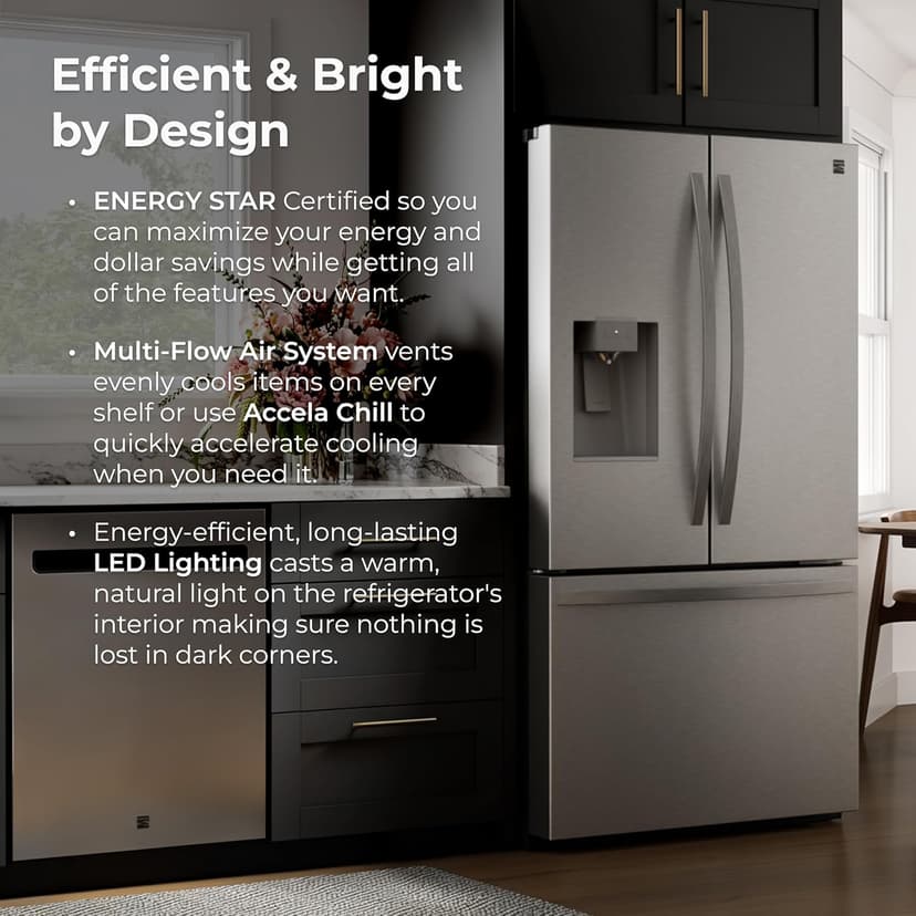 Kenmore 36" French Door Refrigerator with Freezer - Accela Chill, Adjustable Shelving, Dual Evaporator, ENERGY STAR Certified, 28.6 cu. ft. Capacity - Fingerprint Resistant Stainless Steel