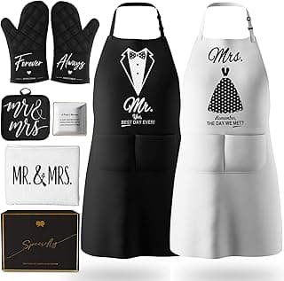 Mr & Mrs Aprons for Couple Gift-Anniversary,Bridal Shower,Wedding,Engagement,Christmas Gifts for Couple,Kitchen Gift Set