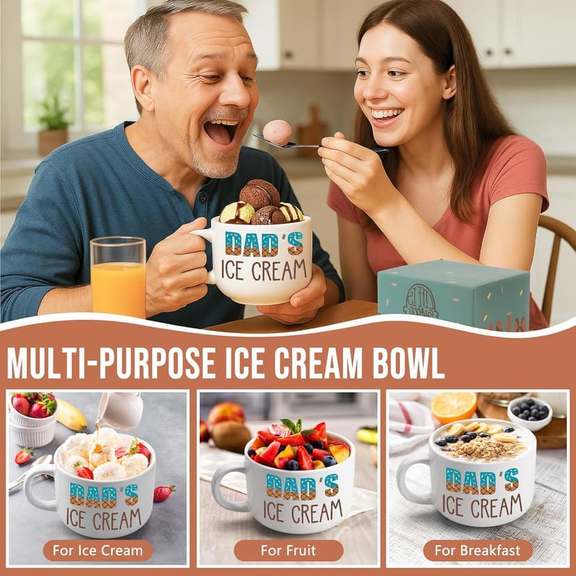 YEUYUQIU Christmas Dad Gifts from Daughter Son Wife - Ideal Christmas Fathers Day Birthday Gifts for Daddy Father Father in Law New Dads, Best Dad Ever Gift - Cool Dad's Ice Cream Bowl Shovel Set