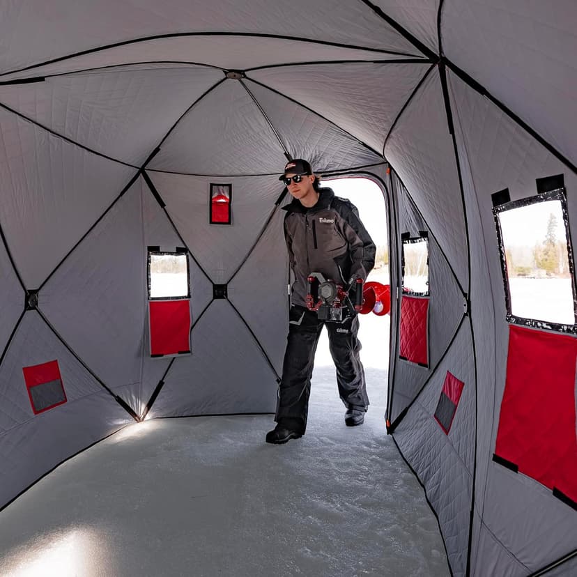 Eskimo QuickFish™ 6HD, Pop-Up Portable Shelter, No-Trip Door, Red/Black, Fully Insulated, Deluxe Ice Anchors, Six Person, Ice Fishing Shelter, 46076