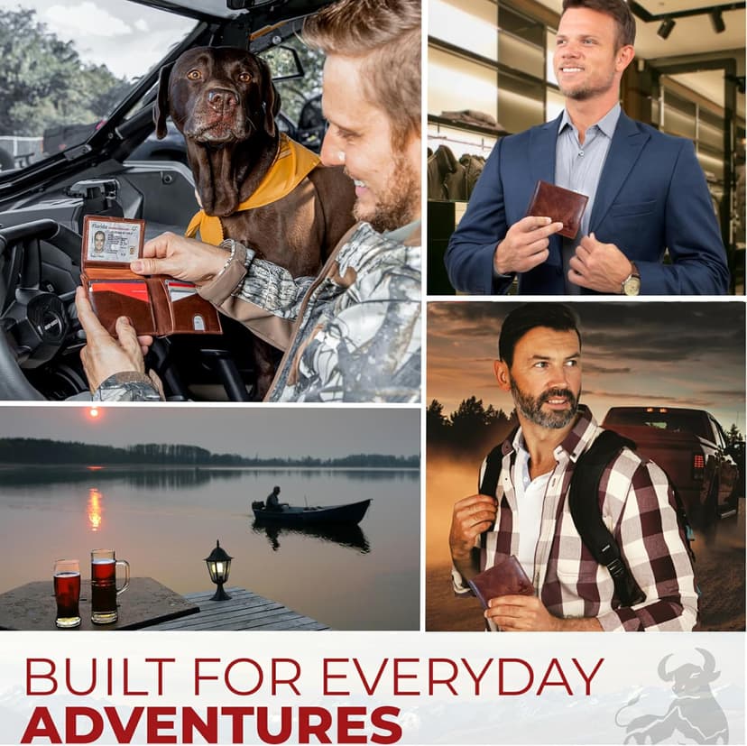 BULL GUARD Mens RFID Blocking Bifold Wallet Soft Genuine Leather Brown Western | Secure and Durable Extra Capacity Billfold with 11 Credit Cards, Flip Up ID