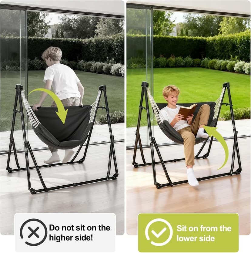 2-in-1 Hammock & Swing Chair for Teens – Adjustable Folding Chair with Collapsible Steel Stand, Portable for Camping, Travel, Patio & Indoor Use, Includes Carrying Case, Supports 440 LBS