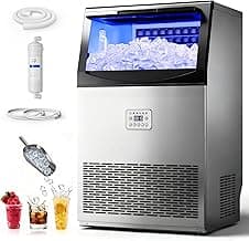 Manastin Commercial Ice Maker, 120lbs/24H Large Ice Machine, 33lbs Storage Capacity, 50 Ice Cubes/15 Mins, Under Counter Ice Maker with Water Filter, Self-Cleaning, Timer, for Home & Bar