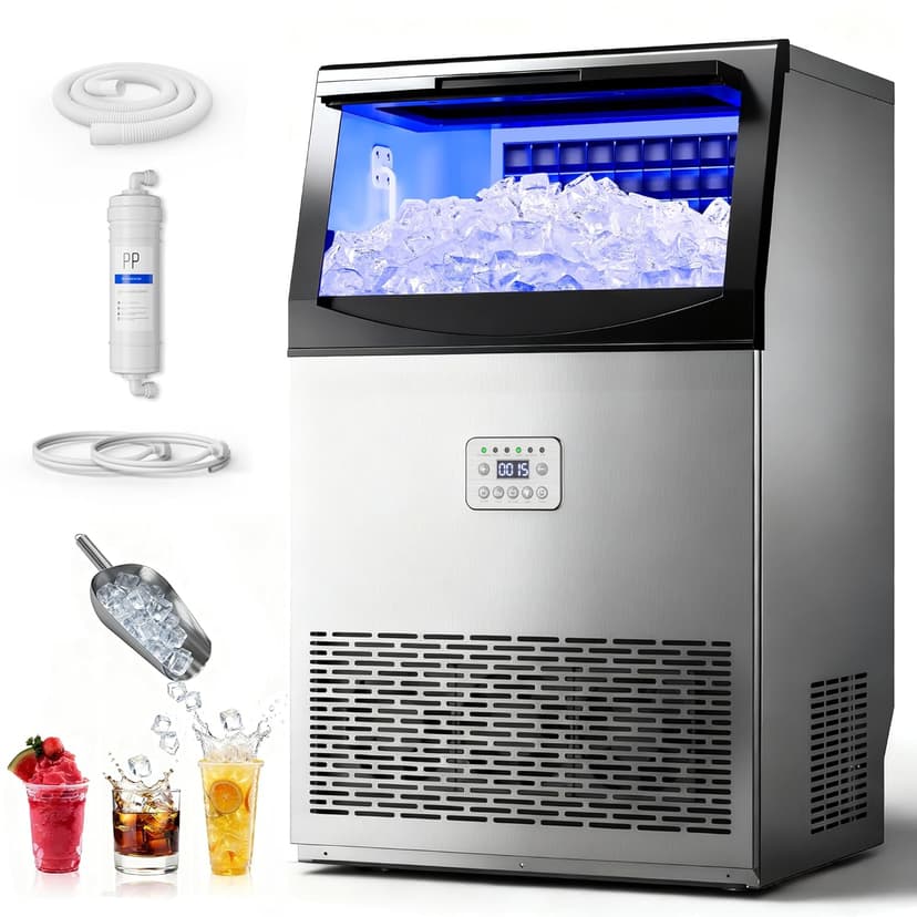 Manastin Commercial Ice Maker, 120lbs/24H Large Ice Machine, 33lbs Storage Capacity, 50 Ice Cubes/15 Mins, Under Counter Ice Maker with Water Filter, Self-Cleaning, Timer, for Home & Bar