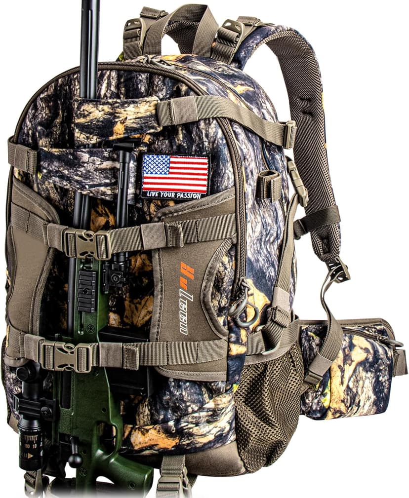 YVLEEN Hunting Backpack, Waterproof Camo Hunting Packs for Men, Durable Large Capacity Hunting Day Pack for Rifle Bow Gun