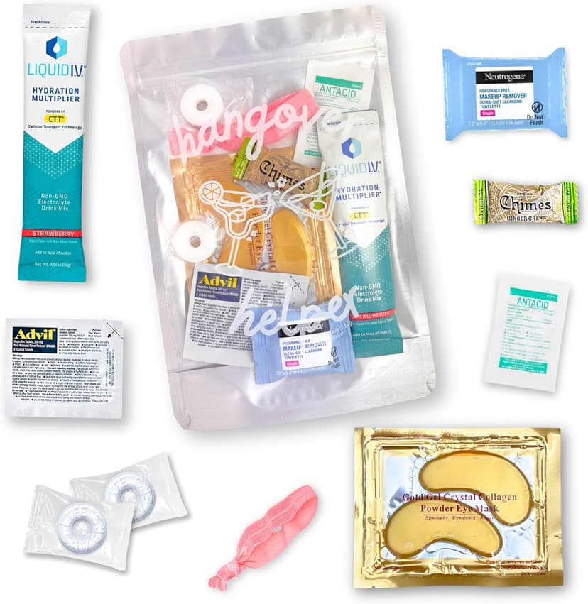 Hangover Kit (1 Pack) Pre Filled Party Favors, Goodie Bags, Gift for Bachelorette, Wedding, 21st Birthday, Girls Trip and All Celebrations