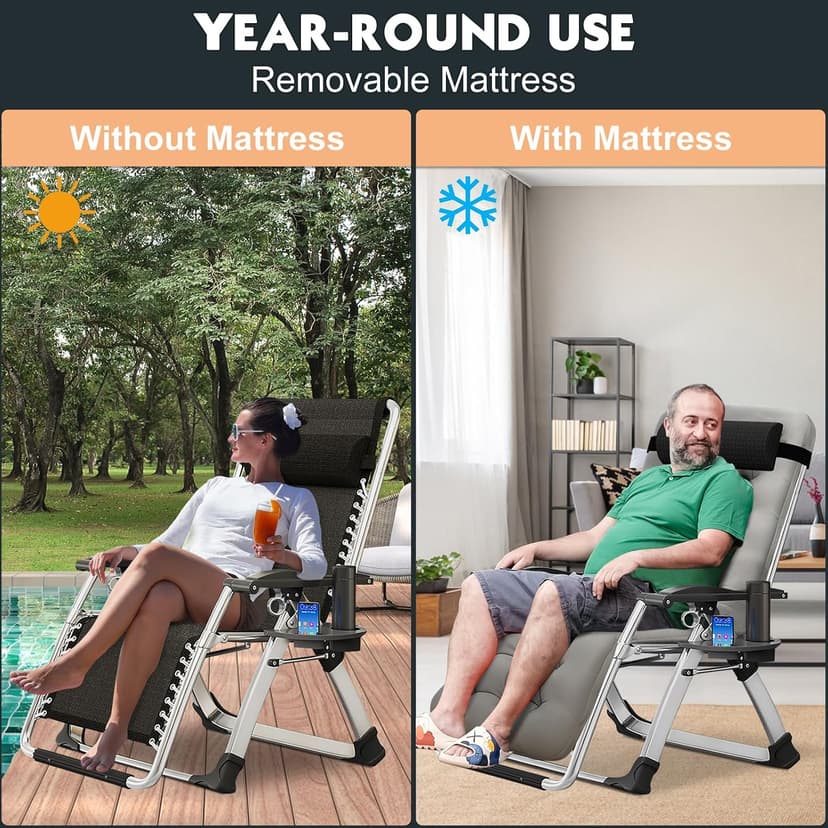 MOPHOTO Zero Gravity Chair, Outdoor Padded Lounge Chair with Side Table, Zero Gravity Recliner Chair, Outdoor Reclining Chair, Sturdy & Comfortable, Supports up to 440lbs