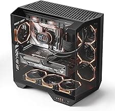 darkFlash Full-Tower ATX Gaming PC Case, Vertical GPU Mounting, Back Plug-in Motherboard, Dual-Chamber, Panoramic Glass, Up to 2 x 360mm Radiators, RTX 40 Compatible(DY470) (1 PWM ARGB Fans, Black)