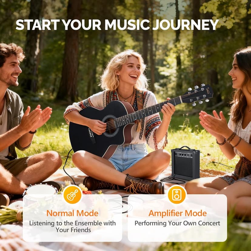 GLARRY 41in Full Size Acoustic Electric Guitar Beginner Kit with 15W Amp, 5-band EQ Cutway Design 6 Strings Electric Acoustic Guitar with Bag, Strap, Picks, Strings, Wrench (Black)