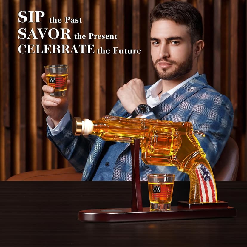 Gifts for Men Dad, Unique Christmas Anniversary Birthday Gift for Him Husband, 9 Oz Whiskey Decanter Set with 2 Oz Shot Glasses, Cool Persinalized Presents liquor dispenser for Home Bar