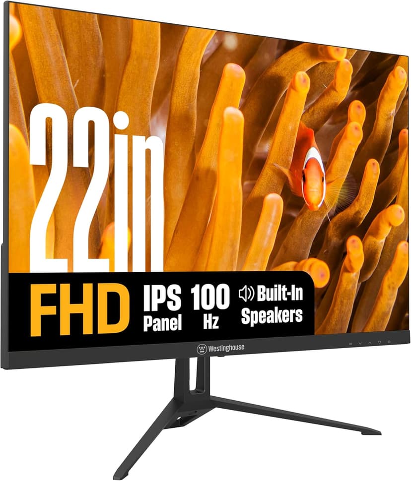 Westinghouse 22 Inch Computer Monitor, 1080P FHD IPS Frameless Gaming Monitor,100Hz, 1ms, Built-in Speakers, Eye Care, Adaptive Sync Support (FreeSync Compatible), HDR, VESA, HDMI & VGA w/Gaming Mode
