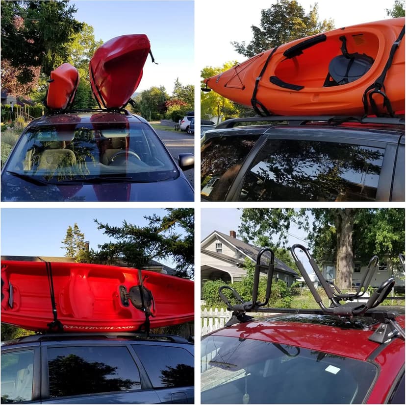 Taelakeni 2 Pairs Kayak Carrier Racks, Universal Cars Kayak Roof J Bar Rack (1 Pair) (1 Pair) (2 Pairs with 10ft S-Hook)