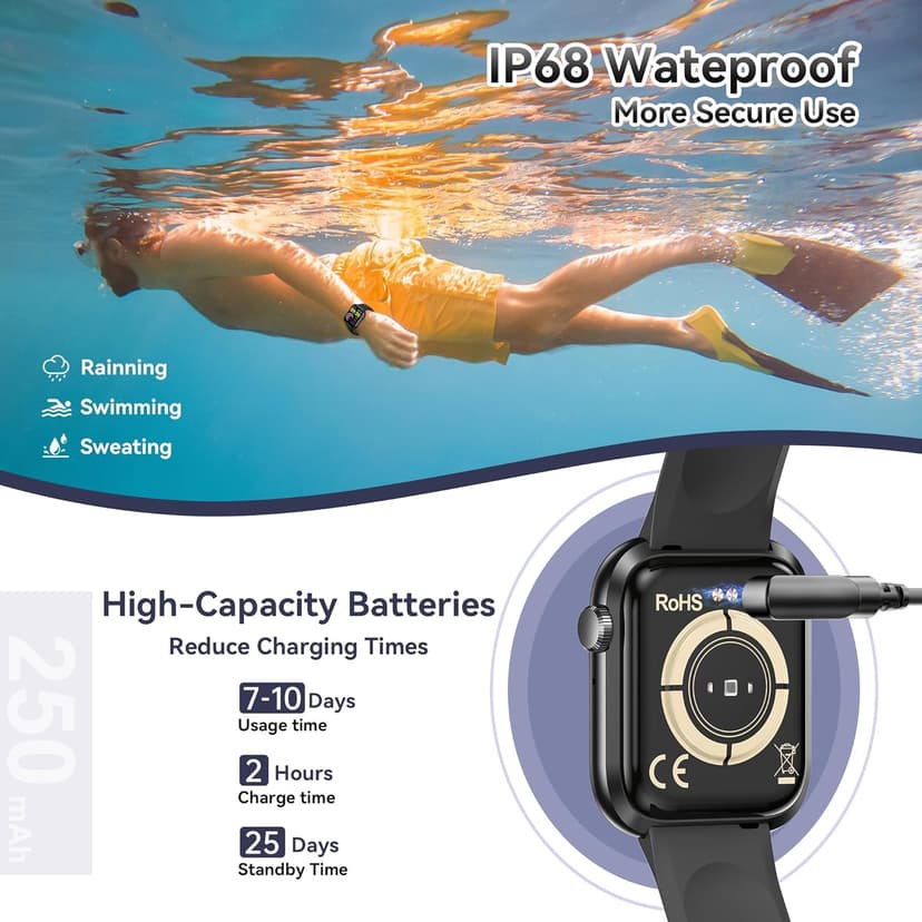 Smart Watch for Men Women(Answer/Make Call), 1.83" Fitness Watch with Heart Rate/Blood Pressure/Blood Oxygen, Pedometer, Sleep Tracker,120+ Sport Modes, IP68 Waterproof Fitness Tracker for Android iOS