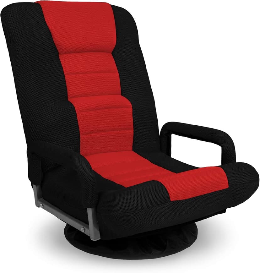 Best Choice Products Swivel Gaming Chair 360 Degree Multipurpose Floor Chair Rocker for TV, Reading, Playing Video Games w/Lumbar Support, Armrest Handles, Adjustable Foldable Backrest - Black/Red