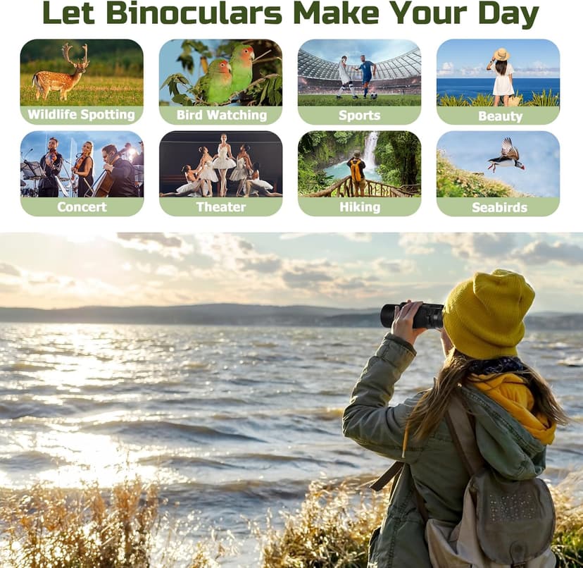 High Power 15X50 Binoculars for Adults Waterproof 50mm Big Eyepiece Fogproof Binoculars with BAK4 Prism FMC Lens for Outdoor Stargazing Hunting Traveling Wildlife Bird Watching (Black)
