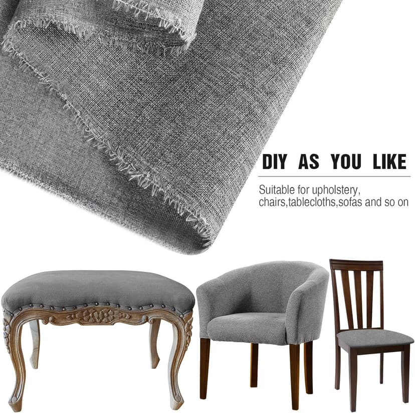 VitalCozy Grey Faux Linen Fabric 57 Inch x 3.3 Yard Grey Cover Fabric by The Yard for Sofas, Chairs, Box Spring Foundations, Conceals Frame and Staples Inside Furniture, DIY Craft Project