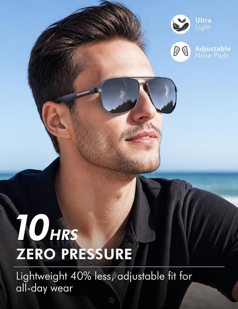 LUENX Aviator Sunglasses for Men Square Polarized Polygon Lens - UV 400 Protection with Accessories 61MM Driving Outdoor