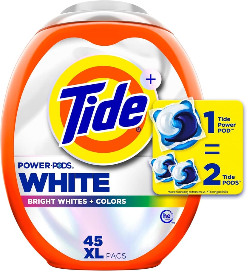 Tide Power PODS White Laundry Detergent Pacs, 45 Count, Brilliant Whitening + Color Protect