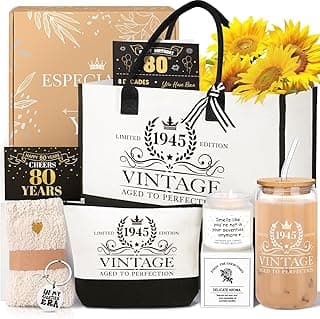 80th Birthday Gifts for Women, Cool Gifts for 80 Year Old Women, Eighty Birthday Tote Bag Glass Cup Candle Gift Basket Ideas Daughter Mom Sister Friend Wife Coworkers