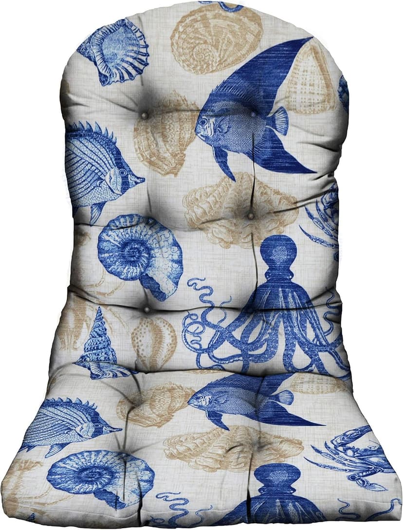 RSH DECOR Outdoor Chair Cushions Tufted Adirondack Chair Cushion Blue Tan Crab 42.5 x 21, Rocking Chair Cushion Pad, Patio Furniture Cushions for Porch or Deck, Made in USA