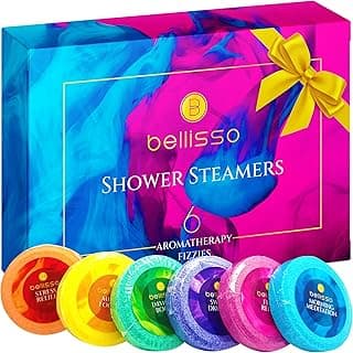 Aromatherapy Shower Steamers Gift Set, Six Fizzies - Uplifting, Relaxing, Stress Relief Scents for Women and Men - Self Care Home Spa Experience - Christmas Day Stocking Stuffers and Relaxation Gifts