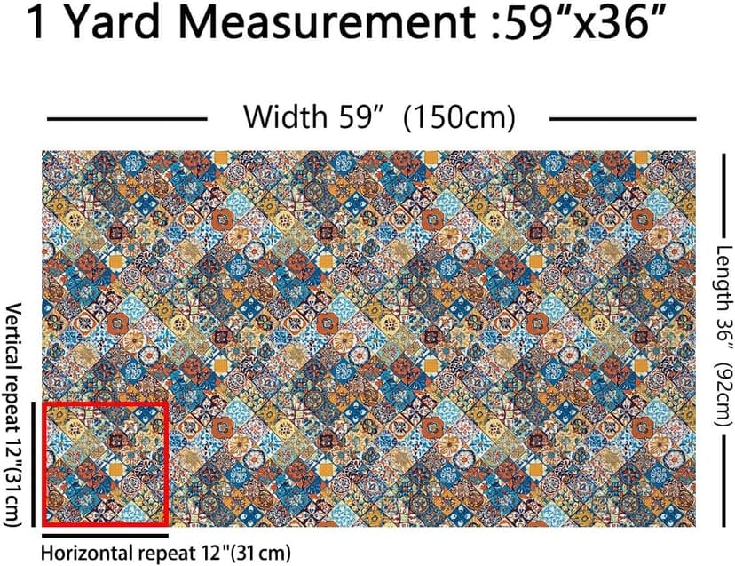 Bohemian Upholstery Fabric for Chairs, Boho Geometric Fabric By The Yard, Vintage Exotic Floral Decorative Fabric for Upholstery and DIY Projects, Plaid Pattern Fabric, Colorful, 1 Yard