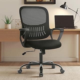 Sweetcrispy Home Office Managerial Executive Chair with Ergonomic Design, Mid-Back Mesh Swivel, Comfortable Lumbar Support, Comfy Arms for Bedroom,Study,Student, Black