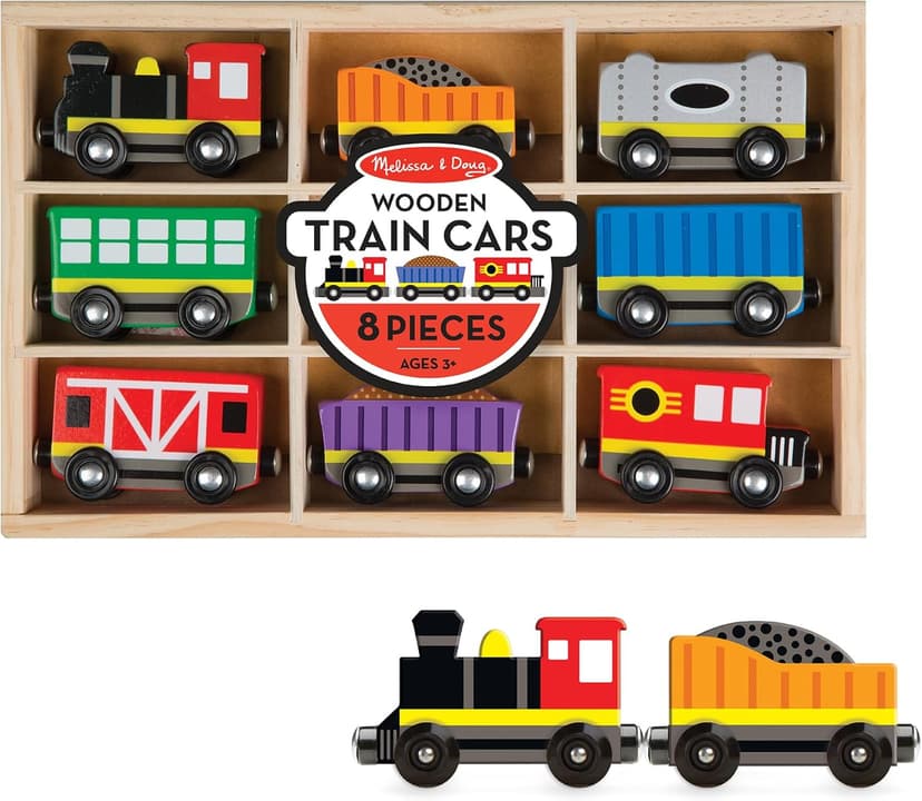 Melissa & Doug Wooden Magnetic Train Cars - 8 Piece Educational and Skill-Building Wooden Toy for Boys and Girls
