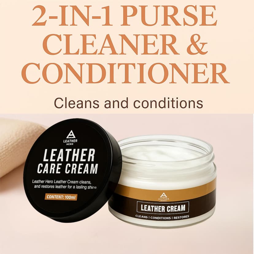 Leather Hero 2-in-1 Purse Cleaner & Conditioner – Leather Cream for Handbags, Designer Bags, Faux & Saffiano Leather – Non-Greasy, Won’t Darken, Safe for Purses, Jackets & More