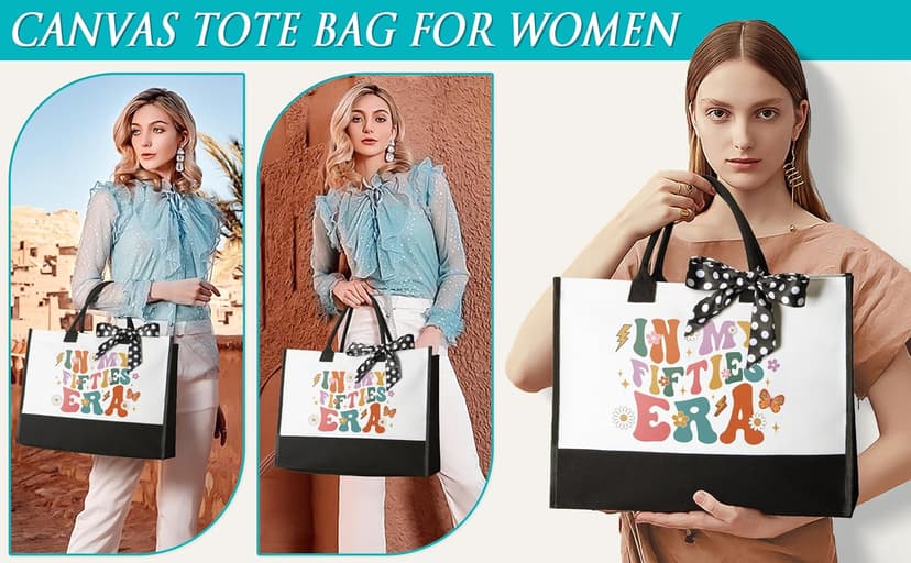 50th Birthday Gifts for Her, Fabulous 50th Birthday Gifts for Women, Cool Turning 50 Year Old Gifts 1975 Gifts, Unique Happy 50th Birthday Gifts Ideas for Her Mom Sister Friend Wife w/ Canvas Tote Bag