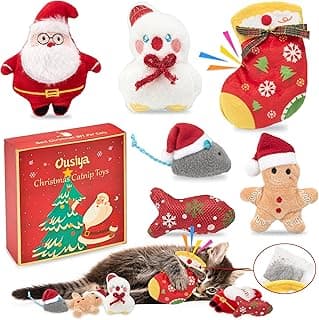 6 PCS Christmas Catnip Toys with Gift Box, Cat Toys Set for Christmas, Interactive Cat Chew Toy for Indoor Cats Kittens Kitty