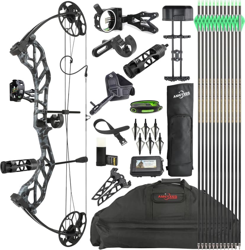 AMEYXGS Archery E8 Compound Bow Set for Adults and Teens RTH Hunting and Target Practice 19”-30” Draw Length,19-70 Lbs Draw Weight,up to IBO 320 fps,Limited Life-time Warranty