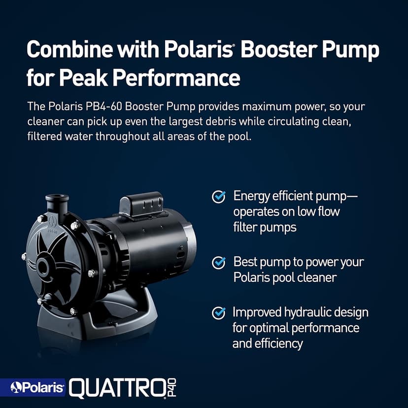 Polaris Quattro P40 Pressure Side Pool Cleaner for All In-Ground Pool Surfaces, Large-Capacity Dual Filtration Canister, 31' Hose & Transparent Lid to View Debris