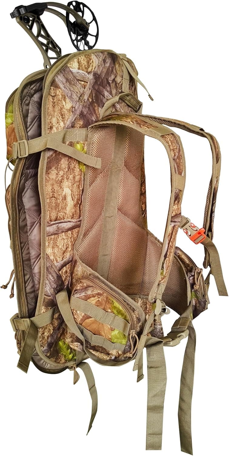 AUSCAMOTEK Bow Hunting Backpack for Archery – Compound Bow & Arrow Pack with Quiver Holder, Multi-Pocket Storage, Camo Gear Bag for Bowhunters