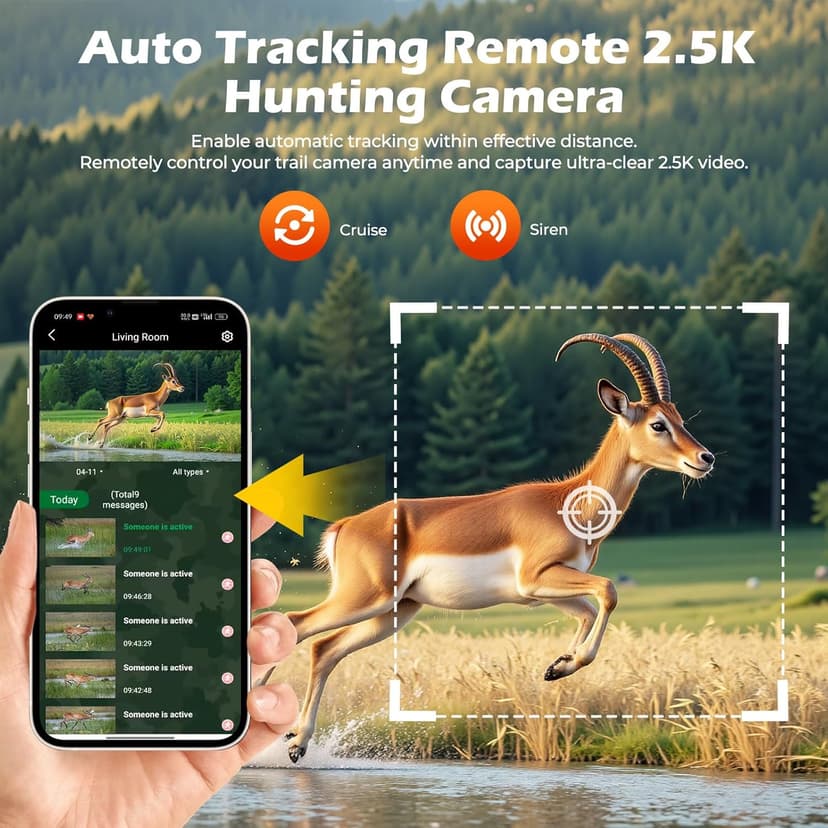 4G LTE Cellular Trail Camera, 360° Live Streaming Solar Game Camera 2.5K SIM Card Included, Auto Tracking Security Cameras Wireless Outdoor with Night Vision, Motion Activated for Outdoor, 2 Pack