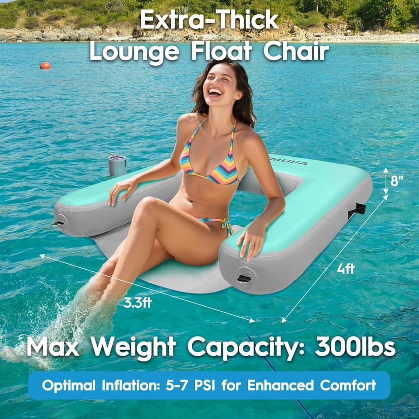 AWEMUFA Inflatable Chair for Lakes, Inflatable Floating Chair Floating Pool Lounger Float Adult, Heavy Duty Lake Floats Outside Tanning Pool Hangout Armrest Floaties