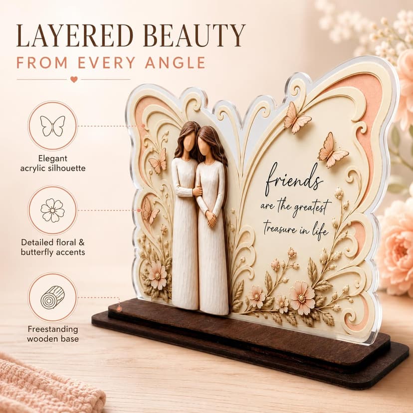 Thanksgiving, Christmas Gift for Friends, Besrt Friend, Friend Birthday Gifts for Women, 2-layer Acrylic and Wood Desk Decor Friendship Gifts for Women, Birthday Gifts for Friends, Friendship Plaques B0H8SXKFP6